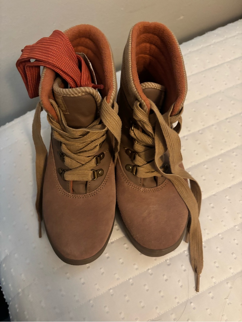 Keds Tan Lace-Up Boots with Orange Lining